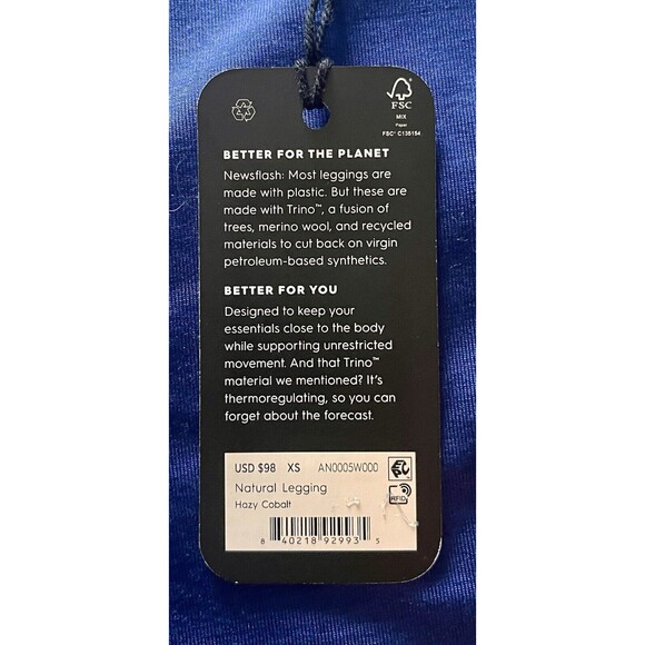 NWT Allbirds Natural Wool Blend Sustainable Legging Womens XS Blue Yoga Workout - Picture 6 of 10